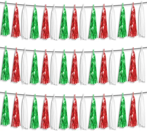 Vista 18 de Banderines de Flecos de Papel Aluminio Negro 3P con Borlas Metálicas Guirnalda de Borlas para Carrozas de Desfile, Despedida de Soltera, Boda