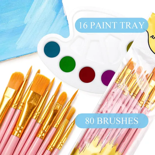 Vista 2 de Cedilis Juego de 96 pinceles de pintura, 80 pinceles y 16 bandejas de paleta de pintura para óleo, acuarela, pintura acrílica, niños, estudiantes