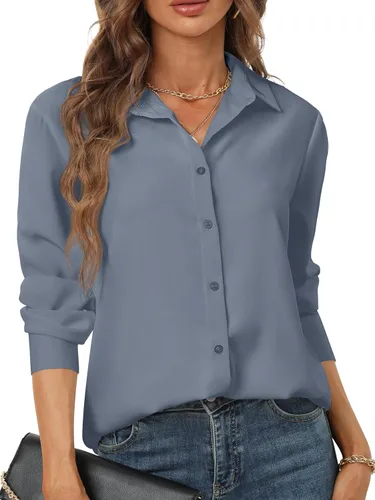 Vista 14 de Camisas de manga larga con botones para mujer, básicas, clásicas, suaves, con cuello a la moda, elegantes y casuales