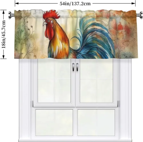 Vista 5 de Valances for Windows Kitchen Valance Curtains 54 x 18 Inch Flowers and Rooster Curtain Valance Rod Pocket Window Valances Blocking Light Short