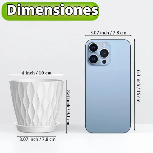 Vista 2 de Juego de 16 macetas de plástico de 4 pulgadas con bandeja, macetas resistentes para interior y exterior con 48 orificios de drenaje para hierbas