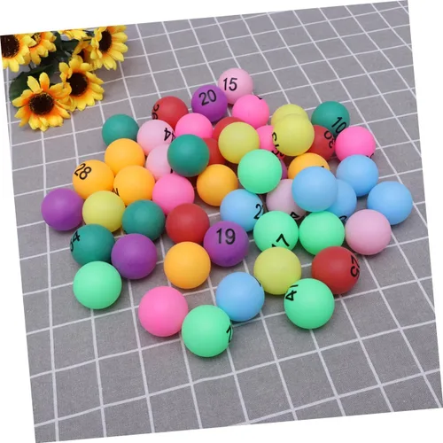 Vista 8 de 50 bolas de pong numeradas de 1.575 in de material de polipropileno para juegos de bingo y fiesta