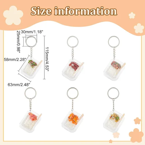 Vista 2 de OLYCRAFT 6 llaveros en miniatura para alimentos de arroz, accesorios de arroz fresco, llaveros con llaveros para niños y niñas, recuerdos de fiesta