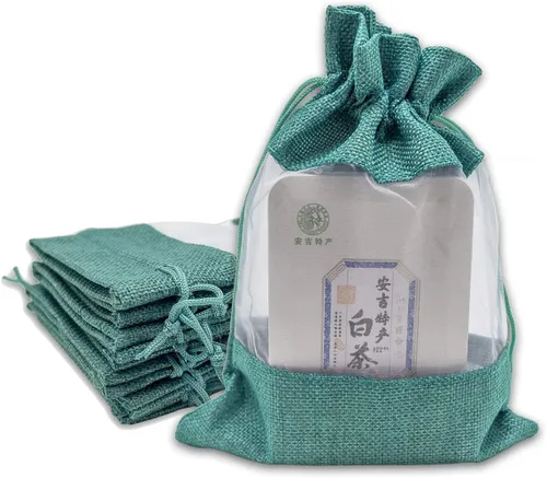 Vista 31 de TheDisplayGuys para tu vida moderna - Paquete de 12 bolsas de regalo pequeñas de arpillera de lino y organza con cordones (8.9x14 cm, gris)