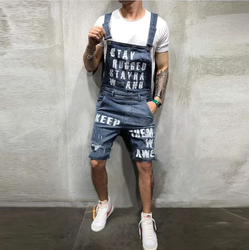 Vista 3 de NDVYXX Overol de mezclilla con bolsillo para hombre, ropa urbana con tirantes