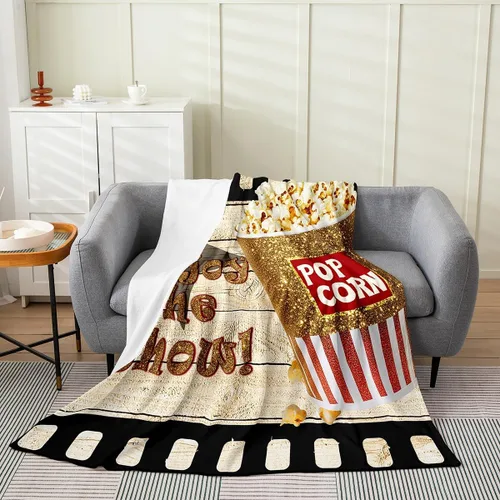Vista 16 de Feelyou Manta de felpa para cine, manta de franela con patrón de palomitas de maíz para niños, niñas, adolescentes, póster de cine para todas