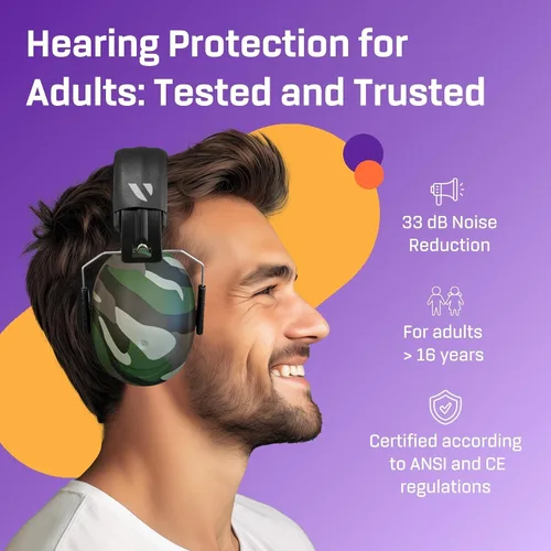 Vista 2 de Vanderfields Orejeras de protección auditiva para reducción de ruido, certificado de 33 dB, protección auditiva de seguridad con cancelación