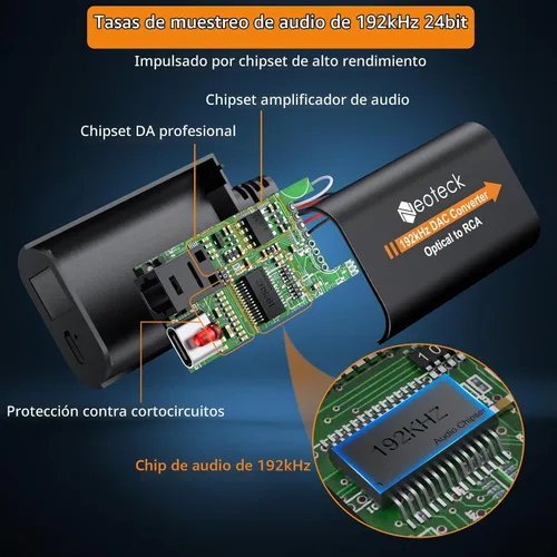 Vista 3 de Neoteck Convertidor de Cable Óptico a RCA DAC con Circuito Integrado de Amplificador de Audio Integrado 192kHz SPDIF a RCA Convertidor Digital a
