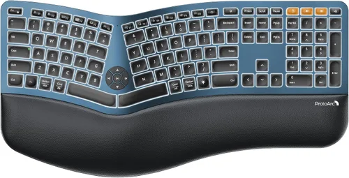 Vista 12 de ProtoArc Teclado ergonómico Bluetooth retroiluminado, EK01 Plus, teclado inalámbrico dividido de tamaño completo con Bluetooth dual y USB
