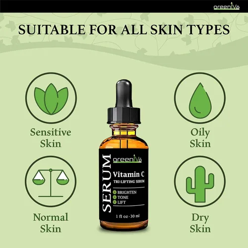 Vista 9 de GreenIVe Suero de vitamina C para cara con ácido hialurónico y colágeno vegetal, suero facial hidratante Tri-Lifting - Cuidado de la piel iluminador