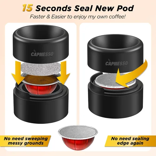 Vista 2 de CAPMESSO Kit de recarga de cápsula Vertuoline reutilizable, 2024 innovador para sello más rápido, cápsulas reutilizables Vertuoline con cepillo