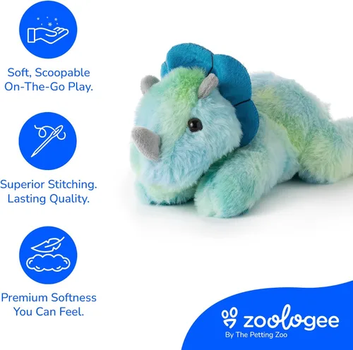 Vista 4 de The Petting Zoo Dinosaurio Triceratops - Peluche de peluche, regalos para niños, animales de dinosaurio Scoopz, juguete de peluche de dinosaurio