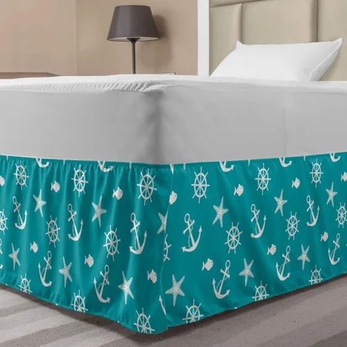 Vista 38 de Lunarable Falda de cama elástica de trébol, tréboles de cultura irlandesa con temática del día de San Patricio, 4 hojas, falda de cama de tela