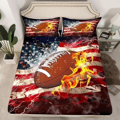 Vista 14 de Erosebridal American Flag Fitted Sheet Twin, Hockey Bedding Set United States Sports Games Bed Sheets for Kids Boys Teens Bedroom, Red White