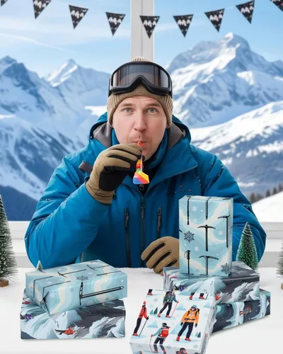 Vista 6 de Pineraap 12 hojas de papel de regalo de senderismo glaciar, hacha de hielo, montañero, papel de regalo para excursionistas, amantes de la aventura