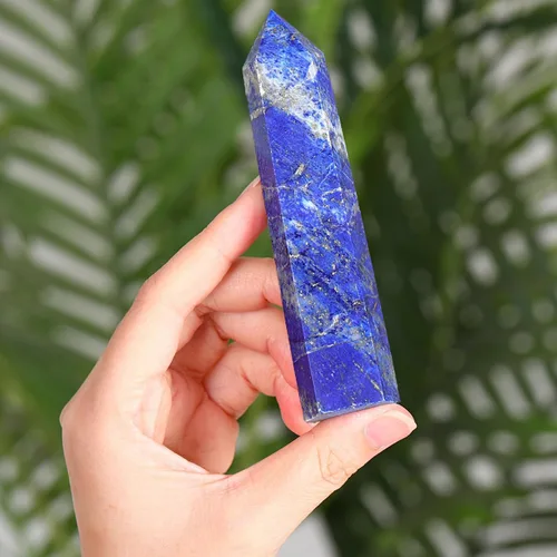 Vista 2 de ZHIYUXI Varitas de cristal curativo de lapislázuli de 3.7 a 4 pulgadas, torre de cristal hexagonal, piedra de cristal puntiagudo, cristales grandes