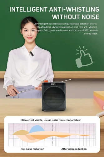 Vista 3 de Amplificador de voz inalámbrico portátil con dos micrófonos Lavalier Bluetooth, mini altavoz inalámbrico recargable de megáfono de voz