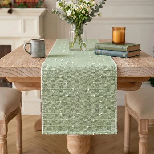 Vista 14 de Artoid Mode Camino de mesa tejido de algodón rústico verde militar, decoración de mesa de comedor para decoración de fiesta del hogar, 12 x 36