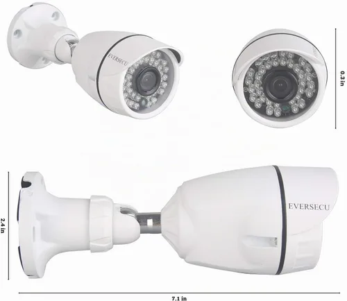 Vista 3 de Eversecu Sistema de cámara de seguridad para el hogar 4Ch, DVR 1080P y 4 cámaras HD resistentes a la intemperie, visión nocturna, alerta