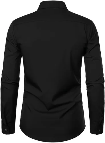 Vista 4 de Blusa de negocios con botones Hombre Camisa de Manga Larga Cuello Alto Tops Camiseta Trabajo de parches lisos Túnica