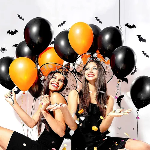 Vista 3 de FOTIOMRG - Globos negros de 12 pulgadas, paquete de 50 globos de fiesta negros de buena calidad para cumpleaños, graduación, baby shower, Halloween