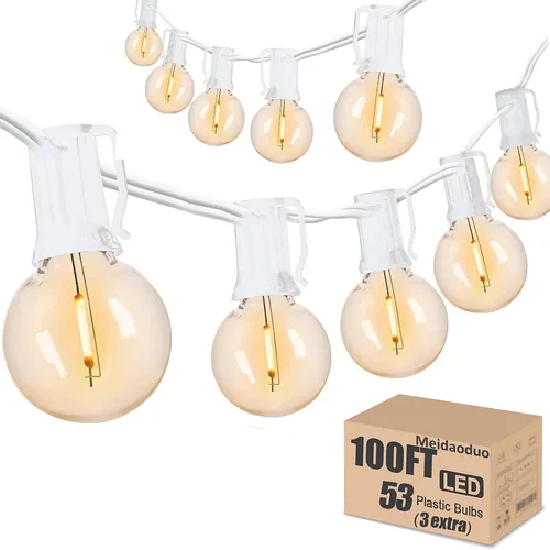 Vista 17 de 200 pies de luces de cadena LED al aire libre Edison para exteriores, impermeables, 2200K, luces de patio con 104 bombillas de plástico