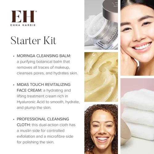 Vista 3 de Emma Hardie Kit de iniciación: Bálsamo limpiador de moringa de tamaño de viaje de 1.7 fl oz, tamaño de viaje, 0.5 fl oz de crema revitalizante Midas