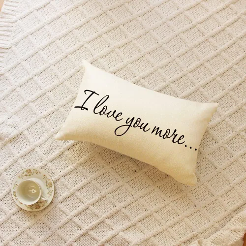 Vista 2 de Ogiselestyle Fundas de almohada de granja con frases I Love You More de 12 x 20 pulgadas, fundas de almohada lumbares decorativas para el hogar Beige