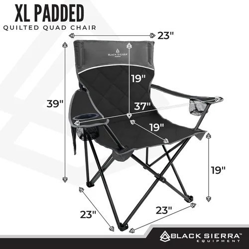 Vista 3 de Black Sierra - Silla de camping acolchada acolchada, asiento de descanso de gran tamaño resistente para exteriores soporta 300 libras, portátil