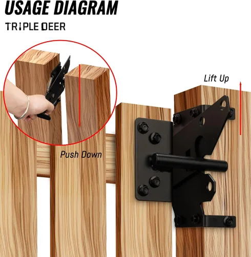 Vista 6 de TRIPLE DEER Pestillo de puerta de valla autobloqueante, montaje en poste de vinilo resistente, herrajes de puerta de madera de cierre automático
