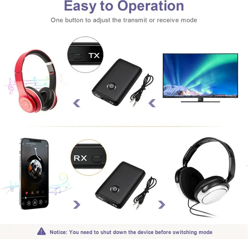 Vista 9 de Receptor transmisor Bluetooth 2 en 1, adaptador Bluetooth auxiliar para automóvil, adaptador de audio inalámbrico de 0.138 in, sistema de audio
