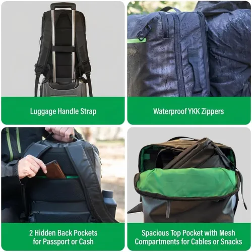 Vista 5 de COR Surf - Mochila de viaje aprobada para vuelo, de cabina, para laptop Mochila de equipaje de fin de semana para negocios, unisex, 28 l