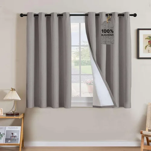 Vista 35 de H.VERSAILTEX Cortinas 100% opacas con aislamiento térmico, texturizadas, de lino, con bloqueo completo de calor y luz, para sala de estar y Negro