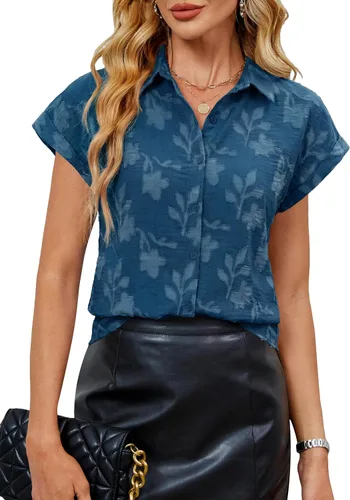 Vista 6 de Blooming Jelly Pantalones de cintura alta y pierna ancha para mujer, pantalones de trabajo casuales plisados en la parte delantera con botones