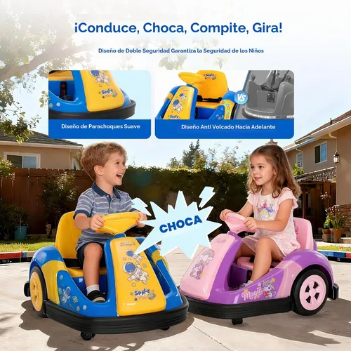 Vista 9 de coche chocón de 12V para niños pequeños con rueda grande, coche de paseo giratorio de 360° con control remoto, cinturón de seguridad, música, luces