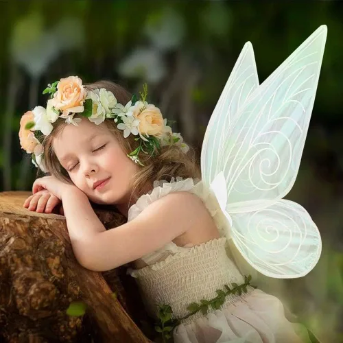 Vista 2 de Girls White Fairy Wings Dress Up Sparkling Sheer Wings Butterfly Fairy Halloween Costume Angel Wings for Kids Girls Women