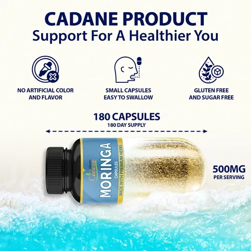 Vista 2 de Cadane Moringa Extract Capsules, suministro de 6 meses con raíz de Ashwagandha, Tulsi, jengibre, cúrcuma - 180 cápsulas
