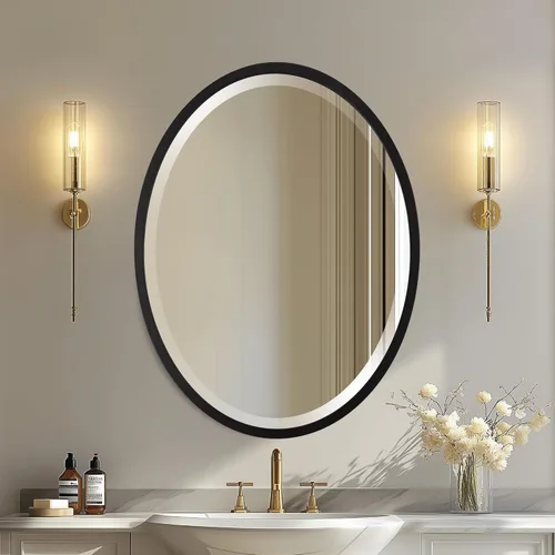 Vista 16 de OVALCREST - Espejo de pared ovalado de madera biselado para decoración del hogar, baño, tocador, dormitorio, sala de estar, pasillo - Estilo Londres