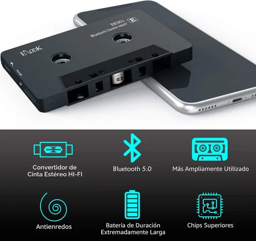 Vista 2 de Elook - Receptor de Audio para Coche, Receptor de Casete Bluetooth, Adaptador Auxiliar con Reproductor de Bluetooth 5.0 receptor de audio de cinta