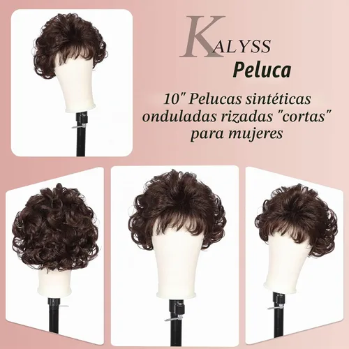 Vista 8 de Black Short Curly Wig with Bangs for Mature Women Glueless Natural Fluffy Negro