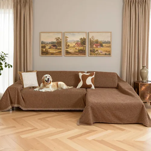 Vista 11 de MYSKY HOME Funda para sofá seccional, 2 piezas de fundas de sofá de felpilla para sofá en L, protector de muebles para mascotas, niños, funda