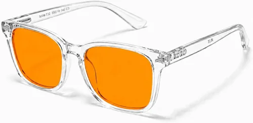 Vista 9 de TIJN Gafas de dormir con bloqueo de luz verde azul, lente de luz roja para juegos de computadora, fatiga de pantalla y protección UV Negro
