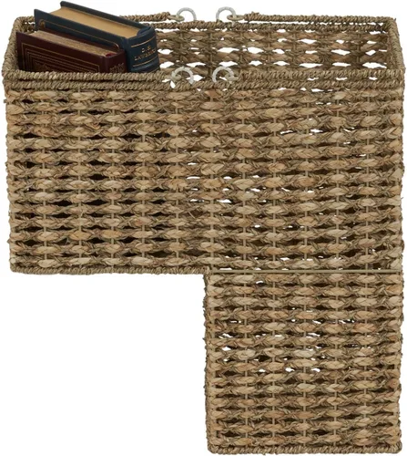 Vista 4 de Household Essentials - Cesta de mimbre para escalera, organizador de escalón de mimbre con asas, para recoger y transportar artículos de piso a piso