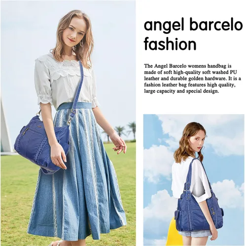 Vista 66 de Angel Barcelo - Bolsa de hombro amplia para mujer, diseño Hobo, cuero lavado