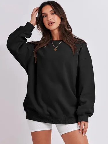 Vista 5 de ANRABESS Sudadera de gran tamaño para mujer, de forro polar, manga larga, cuello redondo, informal, para otoño 2023, ropa de moda