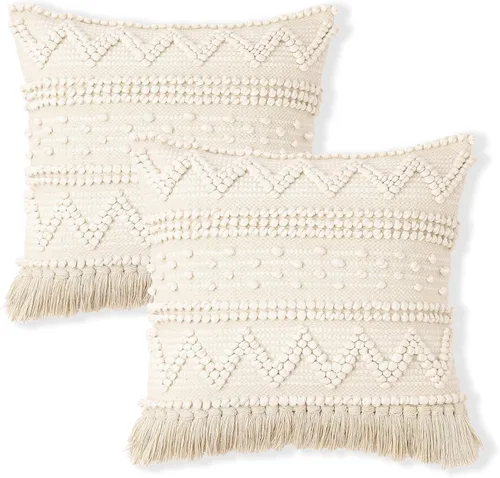 Vista 13 de REDEARTH · Fundas de Cojines Decorativos con Mechones - Fundas Decorativas Tejidas con Textura Boho para Sofá, Cama, Casa de Campo, Silla, Patio