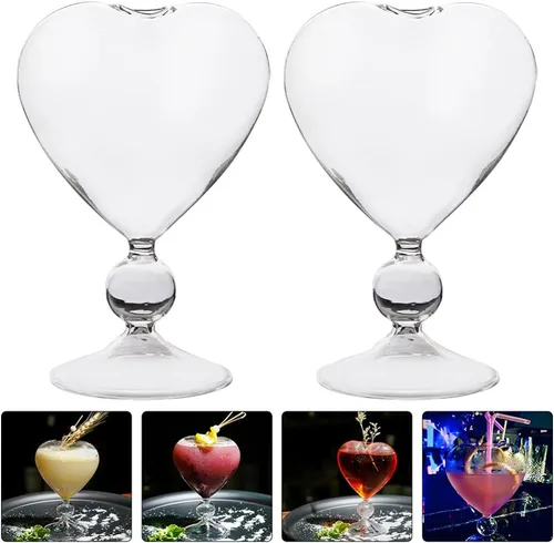 Vista 4 de UPKOCH 4 vasos de cóctel con forma de corazón, copas de vino, copas para bar, boda, fiesta, banco