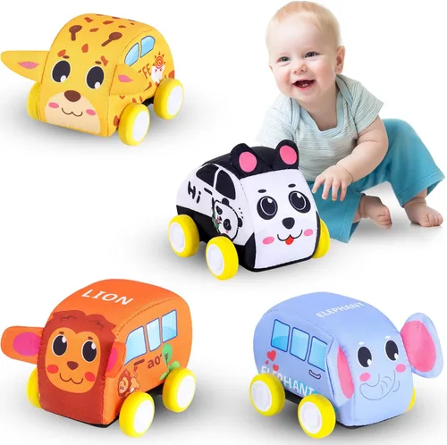 Vista 9 de Nuevo juego de vehículos de tracción con alfombra musical y manta de juego táctil, juego de juguetes suaves para bebés con 4 lindos autos