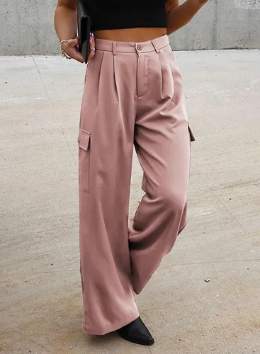 Vista 3 de Dokotoo - Pantalones cargo de cintura alta y pierna ancha para mujer, pantalones holgados de trabajo casuales con 4 bolsillos