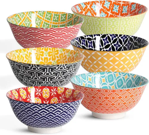 Vista 7 de Metahom Tazones Azules y Blancos, Tazones de Cerámica para Postre de 10 Oz, Juego de Tazones de Porcelana para Helado, Tazones Decorativos